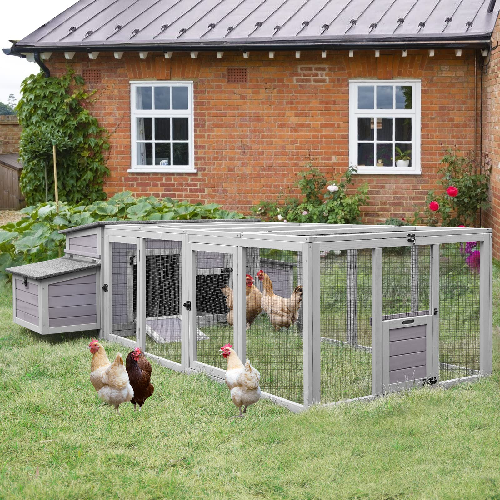 【Home&Garden】【BS】103in Large Chicken Coop Outdoor Wooden Chicken House, Hen House Poultry Cage for 4-6 Hens