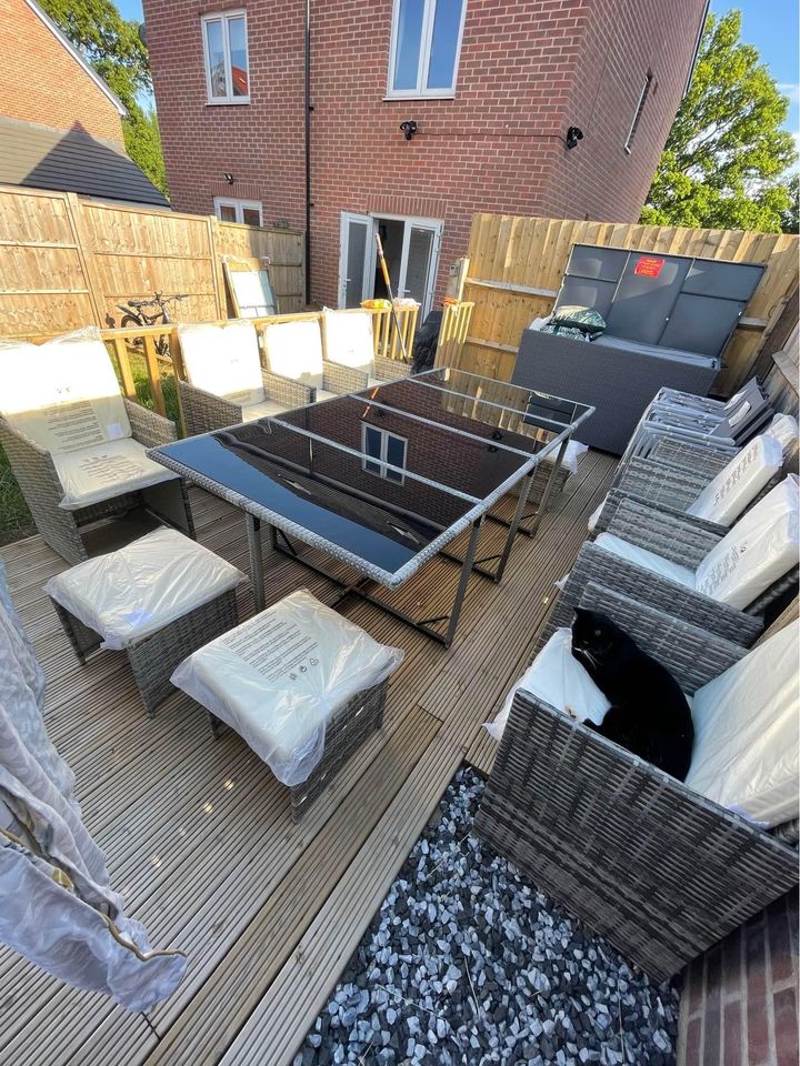 13 Piece Cube Rattan Garden Furniture Set - Light Grey