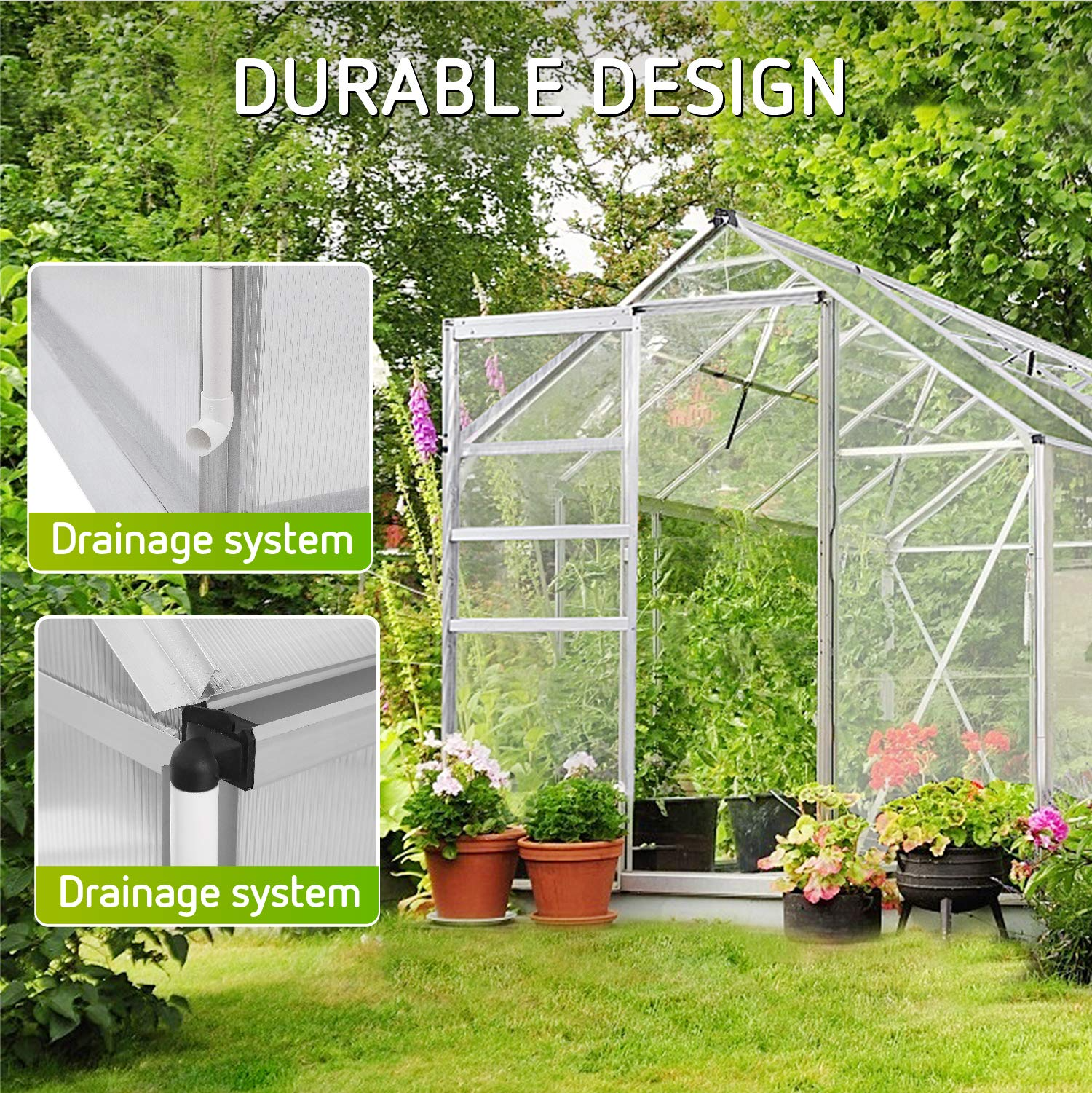 【Home&Garden】【BS】Aluminum Green House with Sliding Door and 2 Ventilation Window, 8.2x6.2x6.7 ft