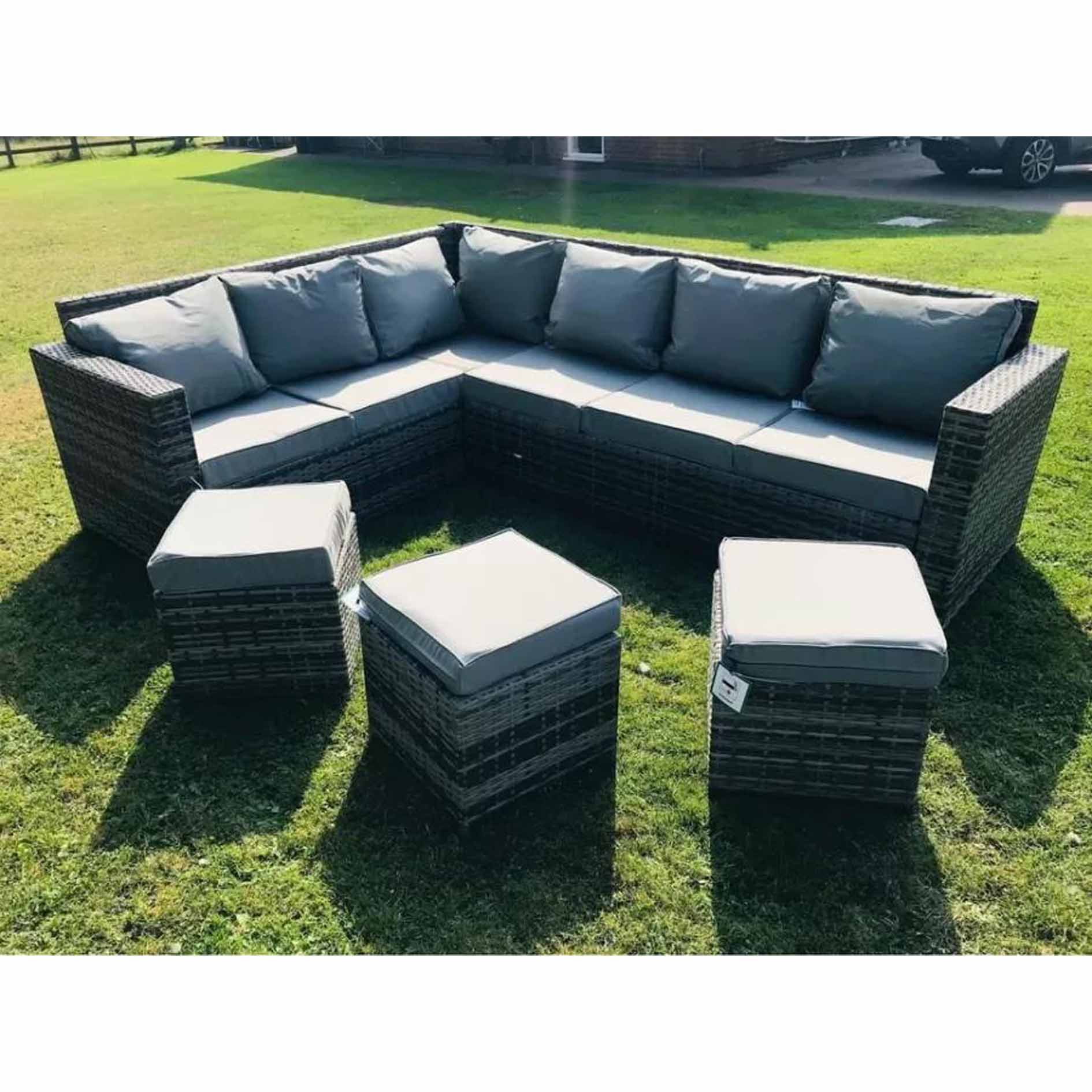 NEW Grey Rattan Corner Set & 3 Stools