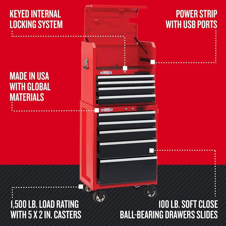 CRAFTSMAN tool cabinet with tool box, 26 inches, 9 drawers, combination with drawer liner roll and sleeve organizer