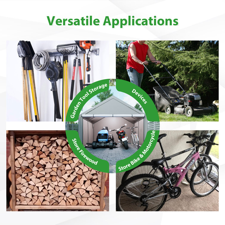 10 Ft. W x 10 Ft. D Portable Storage Shed Bike Shed Motorcycle Garage