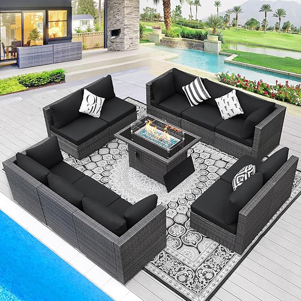 BULEXYARD Grey PE Wicker Patio Furniture Sectional Conversation Sofa Set
