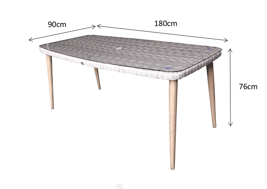 Rattan 6 Seat Rectangular Dining Set - Light Grey - Derwent Range