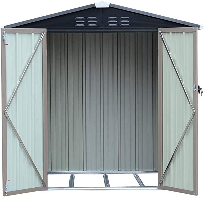 6×4 FT New Metal Garden Shed Garden Storage Outdoor Metal Utility Tool Storage with Lock for Tools (4X6′)