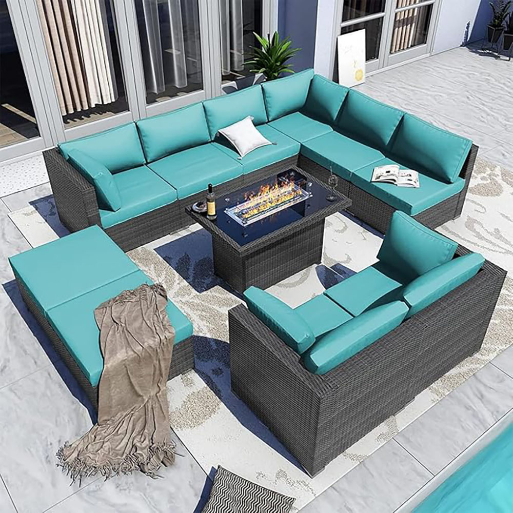 BULEXYARD Grey PE Wicker Patio Furniture Sectional Conversation Sofa Set