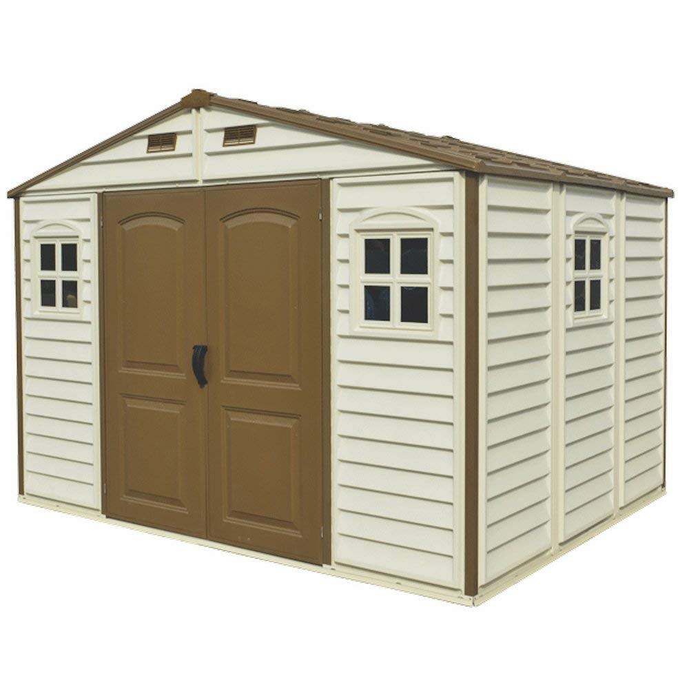 【Storage Shed】10x8 Feet V2 Wood Side Vinyl Shed - Ivory/Brown