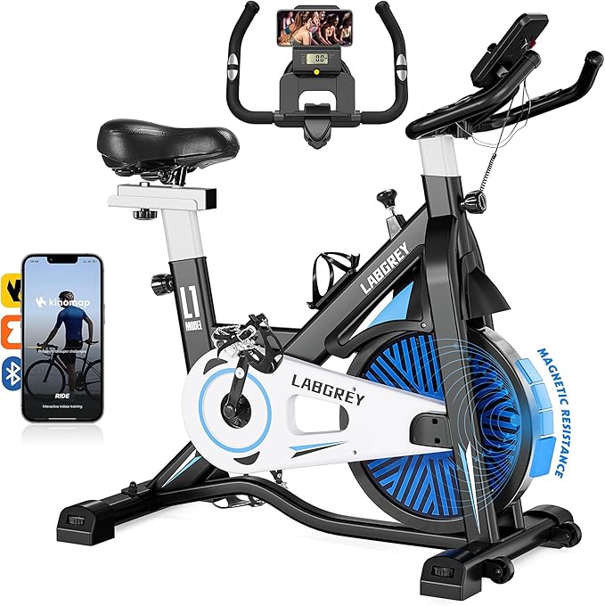 Exercise Bike Indoor Cycling Bike Stationary Cycle Bike with Heart Rate Sensor & Comfortable Seat Cushion, Quiet Fitness Bike for Home Cardio Workout